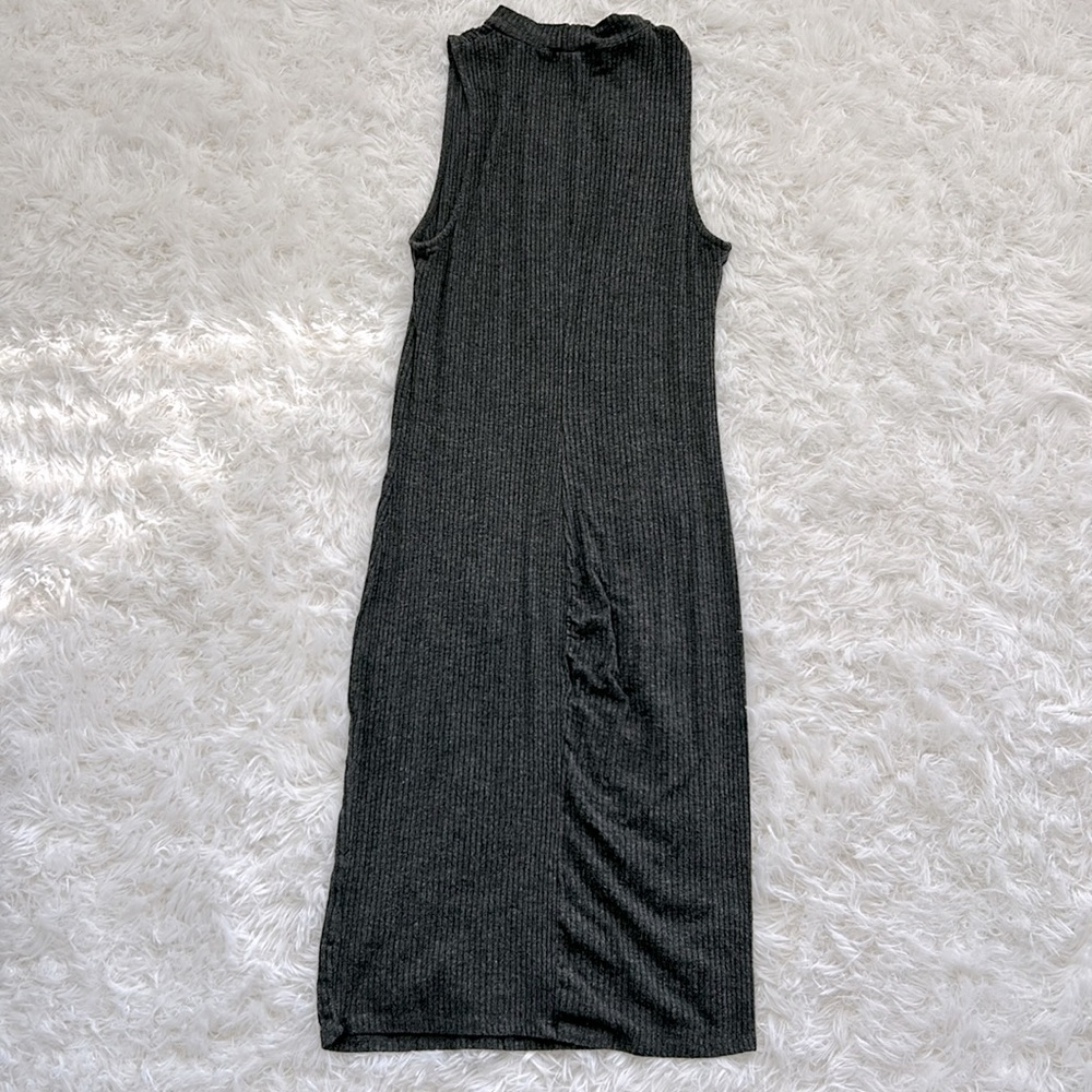 Charcoal Grey Ribbed Bodycon Dress - Picture 3 of 3